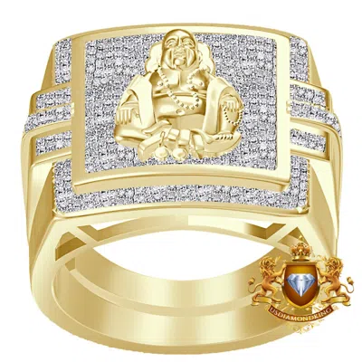 Pre-owned Us Diamond King Mens Real Genuine Diamond 0.75 Ct.. Gautama Buddha Meditation Buddhist Band Ring In Yellow