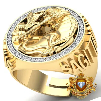 Pre-owned Us Diamond King Mens Real Genuine Diamond 10k Gold Tone Zodiac Sign Sagittarius Archer Ring Band In H