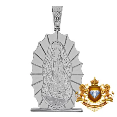 Pre-owned Us Diamond King Mens Real Genuine Diamond 10k White Gold Tone Mother Mary Cherub Pendant Charm In White/clear