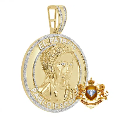 Pre-owned Us Diamond King Mens Real Genuine Diamond El Patron Pablo Escobar Pendent Charm Medallion 2.25'' In Yellow