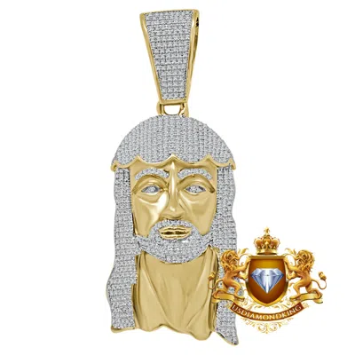 Pre-owned Us Diamond King Mens Real Genuine Yellow Gold Sterling Silver Jesus Face Charm Pendent Xl 2.85''