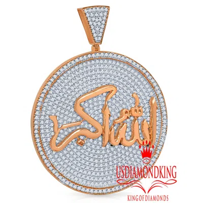 Pre-owned Us Diamond King Mens Real Rose Gold Silver Big Xl 3'' Allau Akber Pendent Medallion Allah Charm