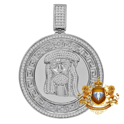 Pre-owned Us Diamond King Mens Xl 2.65'' Real White Gold On Sterling Silver Greek Jesus Face Pendent Charm