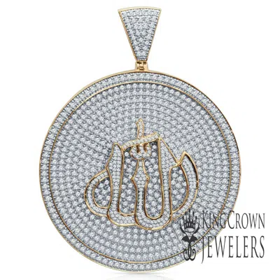 Pre-owned Us Diamond King Mens Xl 3'' Real Yellow Gold Sterling Silver Allah God Pendant Medallion