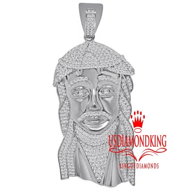 Pre-owned Us Diamond King Mens Xl 3.5'' 14k White Gold On Real Silver Jesus Holy Face Piece Pendent Charm