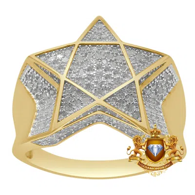 Pre-owned Us Diamond King Real Authentic Diamond 0.67 Cwt.10k Yellow Gold Over Star Shape Men's Ring Band In H