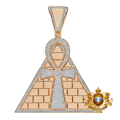Pre-owned Us Diamond King Real Diamond 0.50 Cwt. Rose Gold Over Egyptian Pyramid Ankh Cross Charm Pendant In Yellow