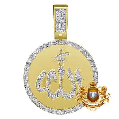 Pre-owned Us Diamond King Real Diamond 0.60 Cwt. Allah God Muslim Medallion Charm 10k Gold On Pendant 2'' In Yellow Gold Finish