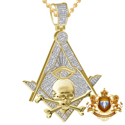 Pre-owned Us Diamond King Real Diamond 0.60 Cwt. Masonic Illuminati Eye Of Providence Skull Pendent Charm In Yellow Gold Finish