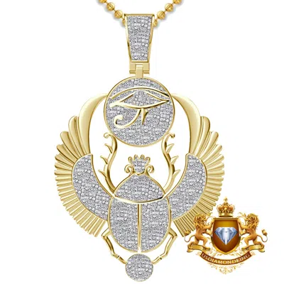 Pre-owned Us Diamond King Real Diamond 0.61 Cwt. Egyptian Scarab Beetle Horus Evil Eye Of Ra Pendent Charm In Yellow Gold Finish