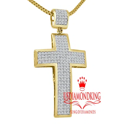 Pre-owned Us Diamond King Real Diamond 0.95 Ctw Jesus Christ Holy Cross Charm 10k Gold Finish Pendent 2'' In Yellow