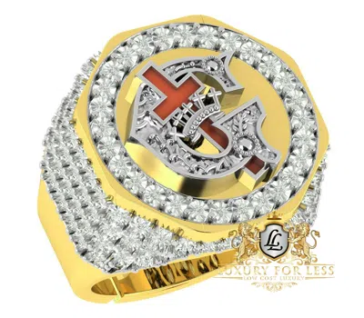 Pre-owned Us Diamond King Real Diamond 10k Gold Over Knights Templar Masonic Freemason Custom Ring Band In Yellow Gold Finish