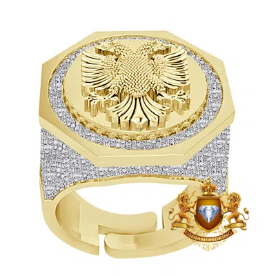 Pre-owned Us Diamond King Real Diamond 1.25 Cwt. Albanian Eagle Double Headed Flying Bird Men's Band Ring In Yellow
