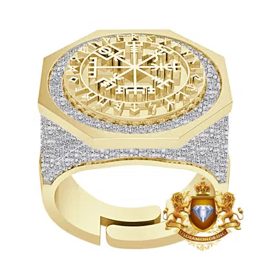 Pre-owned Us Diamond King Real Diamond 1.25 Cwt. Viking Compass Vegvisir Norse Nordic Rune Men's Band Ring In Yellow