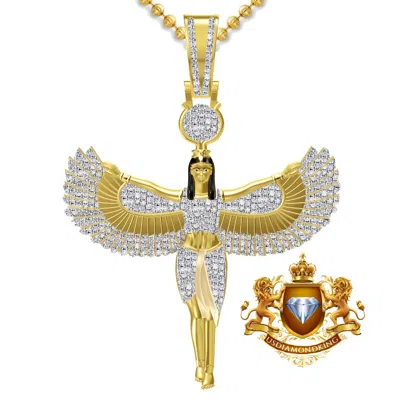 Pre-owned Us Diamond King Real Diamond Egyptian Horus Sky Goddess God Isis Osiris Charm Pendent Chain Set In Yellow Gold Finish