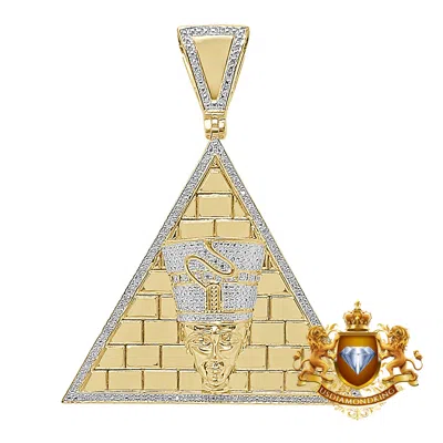 Pre-owned Us Diamond King Real Diamond Egyptian Nefertiti Pharaoh Pyramid Charm Gold Finish Pendant Charm In Yellow Gold Finish