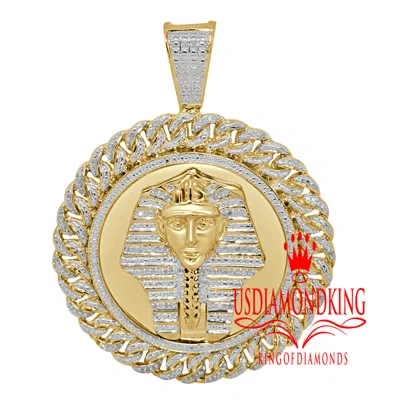Pre-owned Us Diamond King Real Diamond Egyptian Pharaoh King Tut Pendent 10k Gold Finish Medallion Charm In Yellow/clear