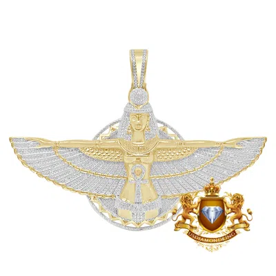 Pre-owned Us Diamond King Real Diamond Egyptian Sky Goddess God Isis Pendent 10k Gold On Ankh Cross Charm In Yellow Gold Finish