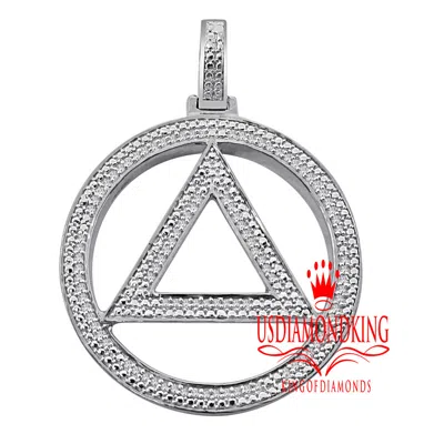 Pre-owned Us Diamond King Real Diamond Illuminati Eminem Triangle Sign 10k White Gold Finish Pendant Charm