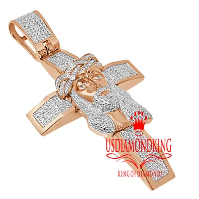 Pre-owned Us Diamond King Real Diamond Jesus Face Cross Charm 10k Rose Gold Finish Pendent Xl 3.5' In Rose Gold/clear