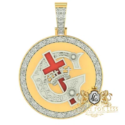 Pre-owned Us Diamond King Real Diamond Knights Templar Masonic 10k Gold Over Freemason Charm Pendent 2'' In Yellow Gold Over