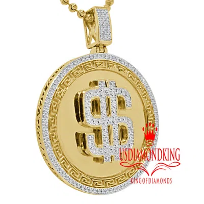 Pre-owned Us Diamond King Real Diamond Mini $ Dollar Sign Money Pendant Charm Chain 10k Yellow Gold Finish In Yellow/clear