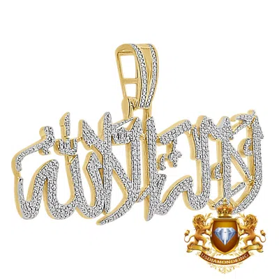 Pre-owned Us Diamond King Real Diamond Muslim Kalma “la Ilaha Illallah” Arabic Islamic Allah Pendent Charm In Yellow Gold Finish