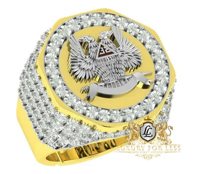 Pre-owned Us Diamond King Real Diamond Scottish Rite 32 Degree Masonic Knights Templar Freemason Band Ring In Yellow Gold Finish