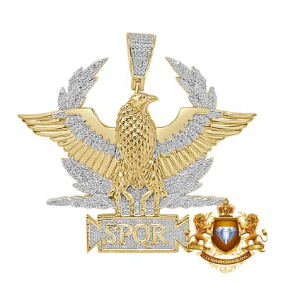 Pre-owned Us Diamond King Real Diamond Spqr Roman Legion Eagle Empire Pendant 10k Gold Over Charm Pendent In Yellow Gold Finish