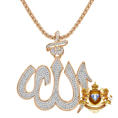Pre-owned Us Diamond King Real Diamonds Unisex Allah God Muslim Islamic Arabic Pendant Charm 10k Rose Gold In Rose Gold/clear