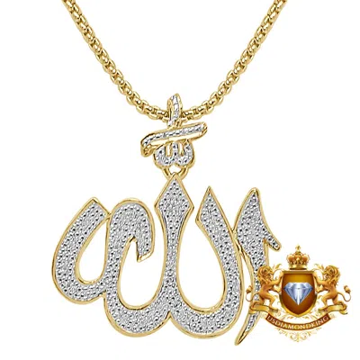 Pre-owned Us Diamond King Real Diamonds Unisex Allah God Muslim Islamic Arabic Pendant Charm Gold Finish In Yellow
