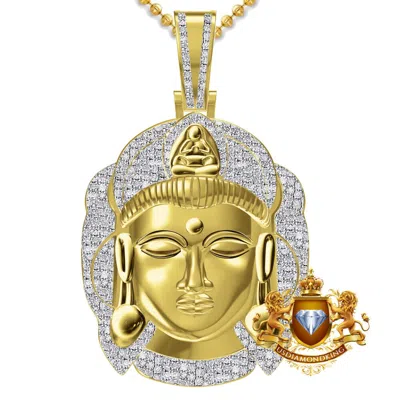 Pre-owned Us Diamond King Real Genuine Diamond 0.60 Ctw Siddhartha Gautama Buddha Head Pendent Charm Chain In Yellow Gold Finish