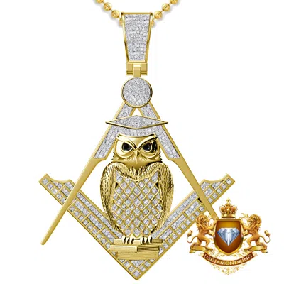 Pre-owned Us Diamond King Real Genuine Diamond 0.60 Cwt. Professor Owl Freemasonry Masonic Pendent Charm In Yellow Gold Finish