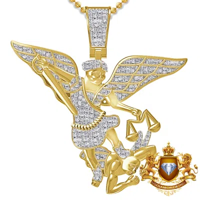 Pre-owned Us Diamond King Real Genuine Diamond 0.60 Cwt. Saint Michael The Archangel Pendent Charm + Chain In Yellow Gold Finish