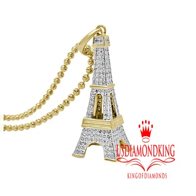 Pre-owned Us Diamond King Real Genuine Diamond 0.80 Ctw Eiffel Tower Pendent Charm 10k Yellow Gold Finish