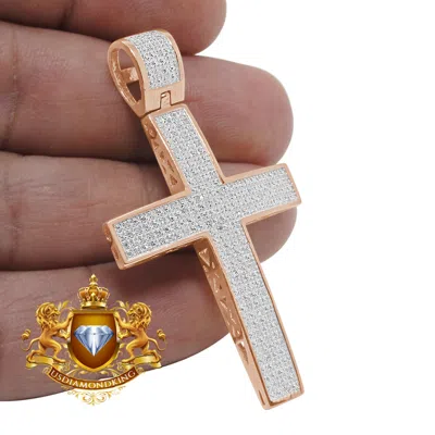 Pre-owned Us Diamond King Real Genuine Diamond 0.85 Ctw Jesus Cross Charm Pendent Rose Gold Finish 2.25''