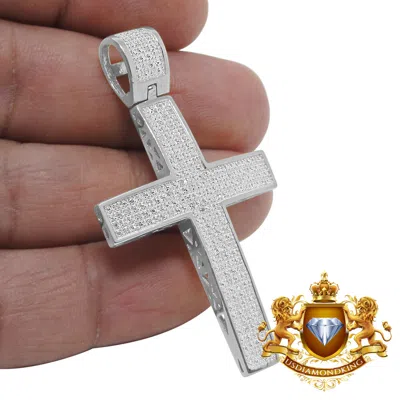 Pre-owned Us Diamond King Real Genuine Diamond 0.85 Ctw Jesus Cross Charm Pendent White Gold Finish 2.25''