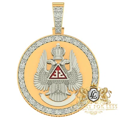 Pre-owned Us Diamond King Real Genuine Diamond 32 Degree Scottish Rite Masonic Freemason Charm Pendent 2'' In Yellow Gold Over
