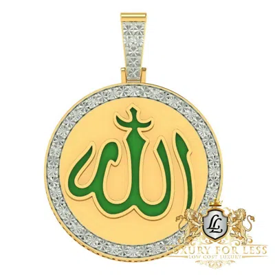 Pre-owned Us Diamond King Real Genuine Diamond Allah God Muslim Islamic Arabic Pendent Charm Medallion 2'' In Yellow Gold Over
