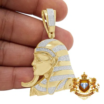 Pre-owned Us Diamond King Real Genuine Diamond Egyptian King Tut Pharaoh Charm 10k Gold Over Pendent 2.25' In Yellow Gold Finish