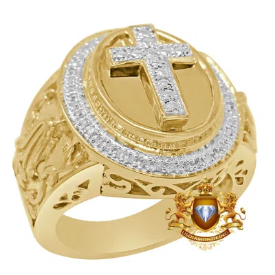 Pre-owned Us Diamond King Real Genuine Diamond Holy Jesus Cross 10k Gold Finish Men's Religious Ring Band