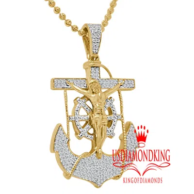 Pre-owned Us Diamond King Real Genuine Diamond Jesus Anchor Cross Crucifix Piece Pendant Charm Chain Set In H