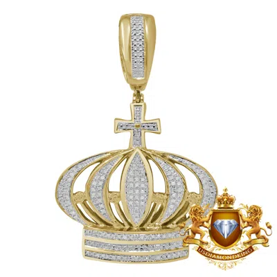 Pre-owned Us Diamond King Real Genuine Diamond Kings Crown Cross Pave Charm Pendent 10k Yellow Gold Finish