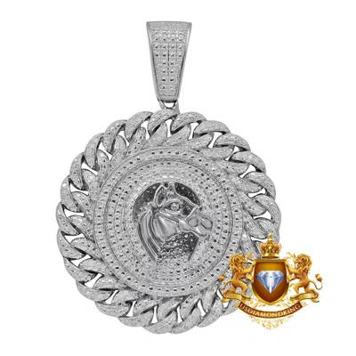 Pre-owned Us Diamond King Real Genuine Diamond Lucky Horse Shoes Round Charm White Gold Finish Pendent 2''