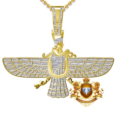 Pre-owned Us Diamond King Real Genuine Diamond Persian Empire Religious Symbol Pendant Charm Chain Set In Yellow Gold Finish