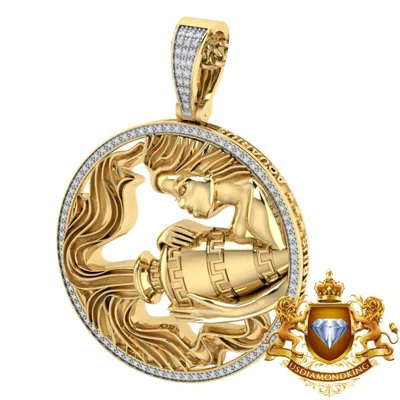 Pre-owned Us Diamond King Real Genuine Diamond Zodiac Sign Aquarius Water 3d Pendent 10k Gold Finish Charm In Yellow Gold Finish