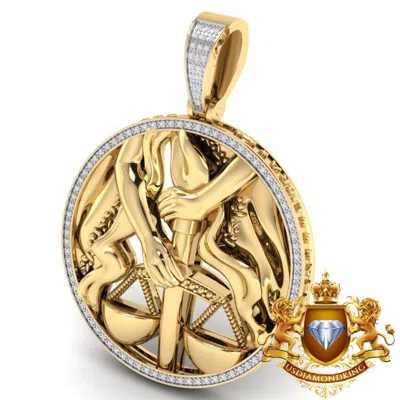 Pre-owned Us Diamond King Real Genuine Diamond Zodiac Sign Libra Scales 3d Pendent 10k Gold Finish Charm In Yellow Gold Finish