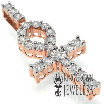 Pre-owned Us Diamond King Real Genuine Diamonds Ankh Cross Charm 10k Rose Gold Finish Unisex Pendant 2''