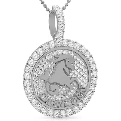 Pre-owned Us Diamond King Real Genuine White Gold Sterling Silver Zodiac Sign Diamond Pendent Charm +chain
