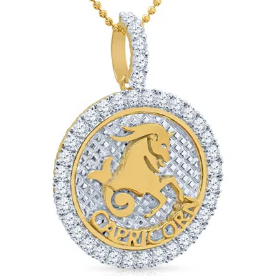 Pre-owned Us Diamond King Real Genuine Yellow Gold Sterling Silver Zodiac Sign With Cz Pendent Charm Chain